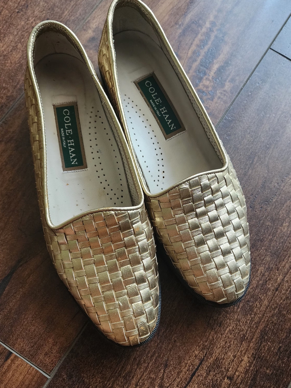 Cole Haan Made In Italy Women's Gold Woven Slip-On Loafers